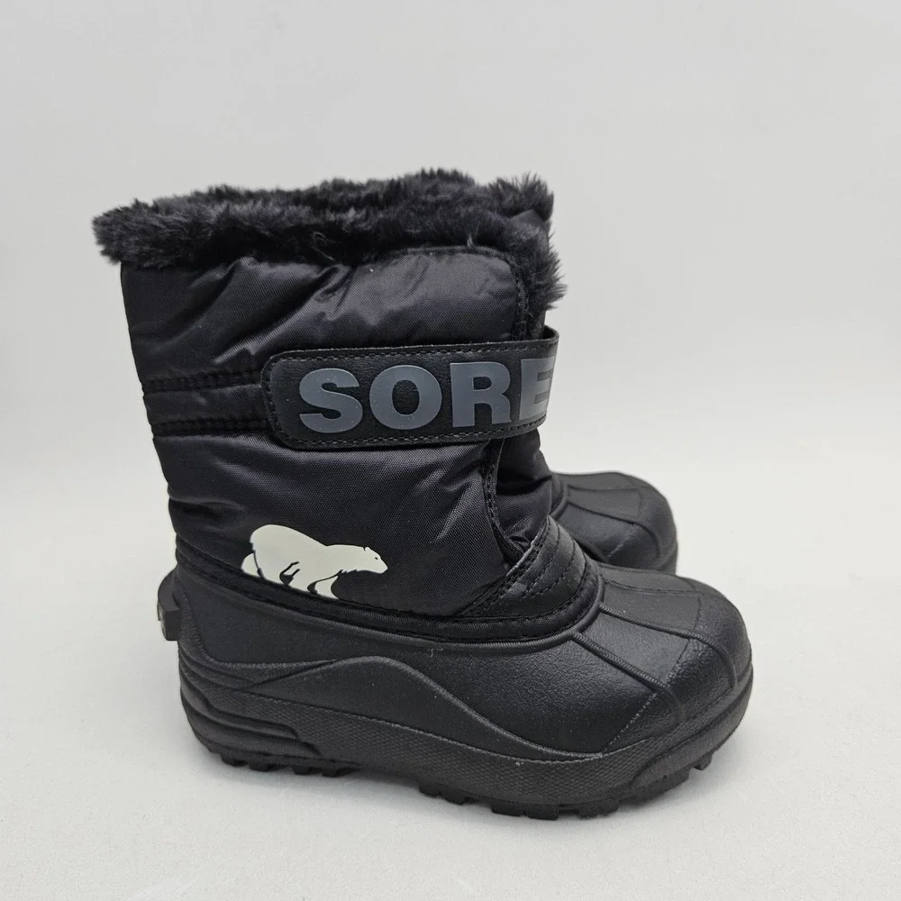 Sorel Snow Commander Black Charcoal Kids Winter Boots NC1960-010 Size 12 NEW
